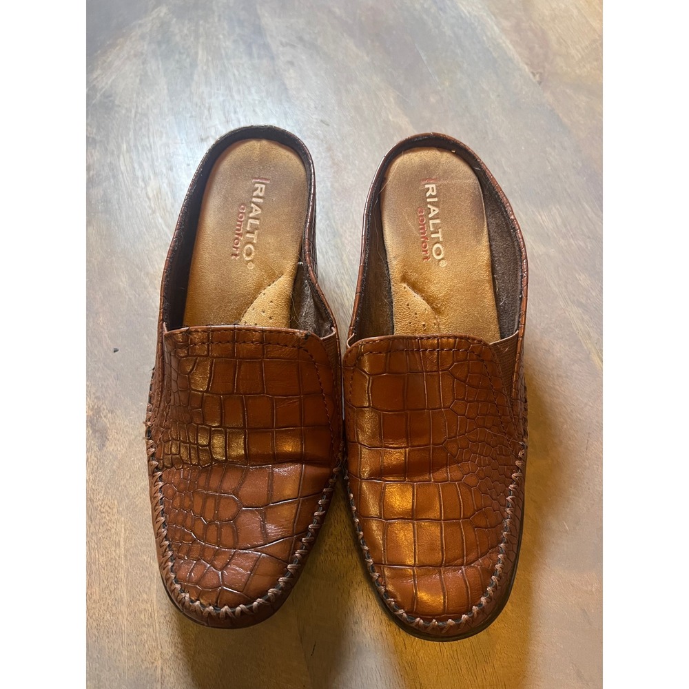 Rialto‎ Womens Mules Faux Croc Embossed Brown Size  9